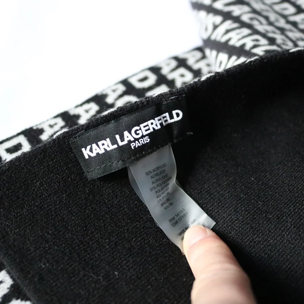 Karl Lagerfeld Paris Logo Wrap Scarf Black White Rhinestones Unisex Winter - Picture 4 of 4